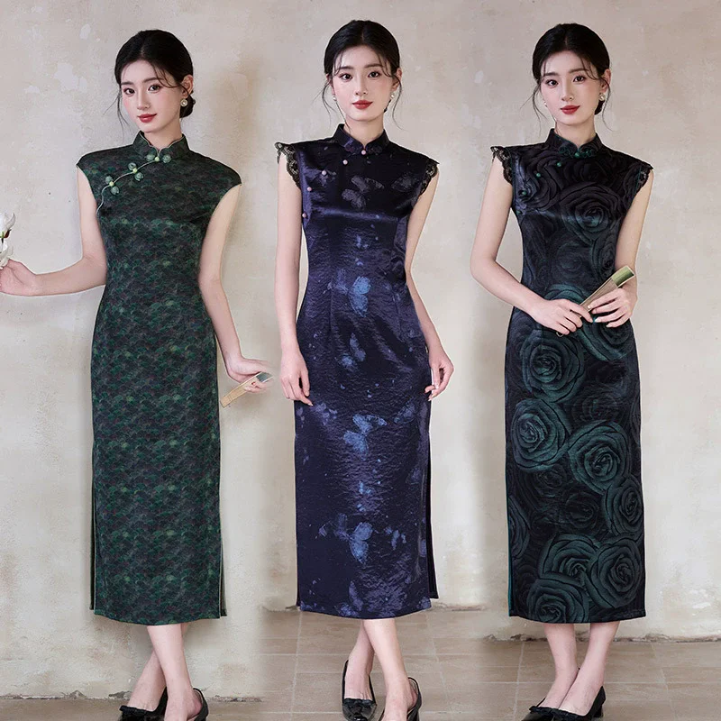 

Sleeveless Chinese Style Long Cheongsam Improved for Young 2025 New Women Retro Slim Evening Dress Summer Qipao