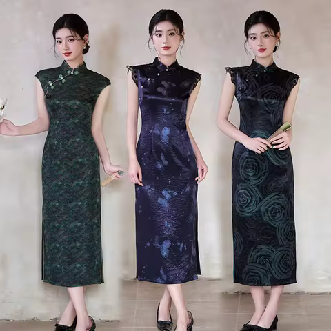 Sleeveless Chinese Style Long Cheongsam Improved for Young 2025 New Women Retro Slim Evening Dress Summer Qipao