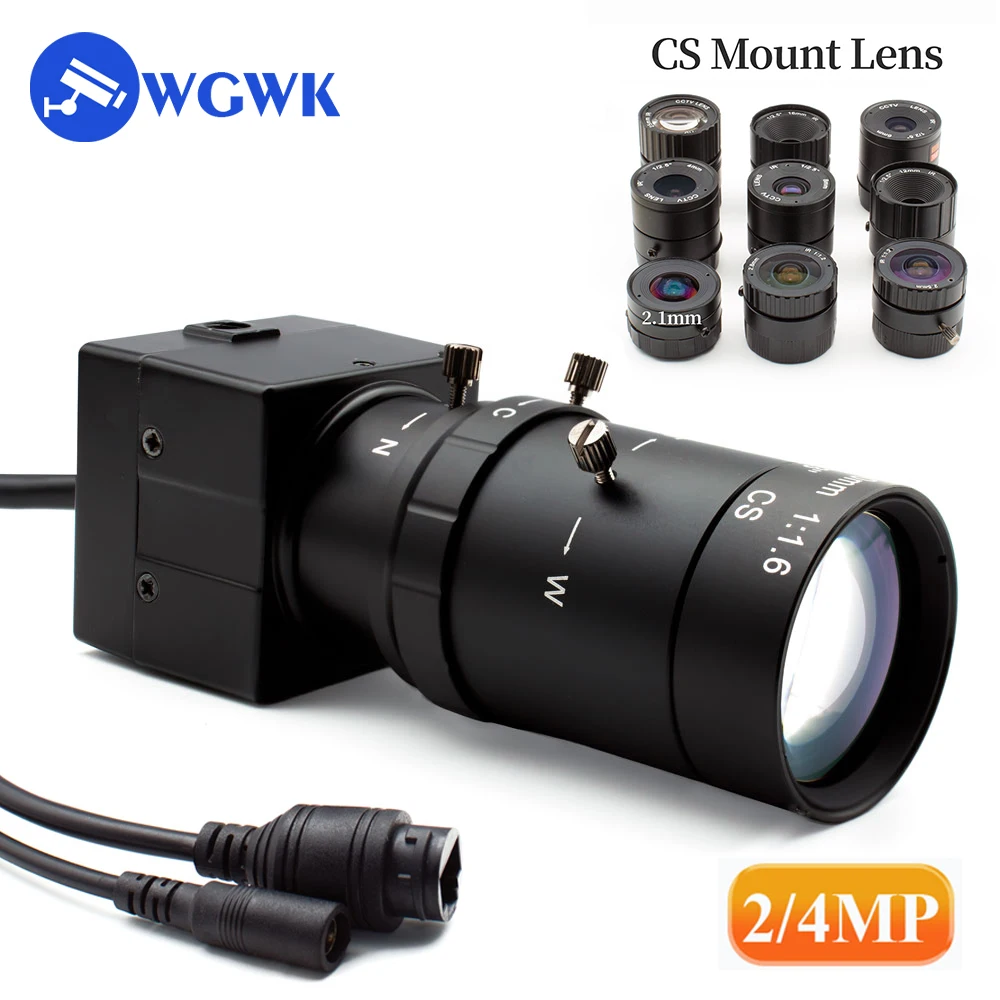 WGWK Mini Camera Security CCTV POE H.265 With 4/6/8mm Fixed Focus 5-100mm Manual CS Lens P2P IP Camera Onvif Industrial Camera