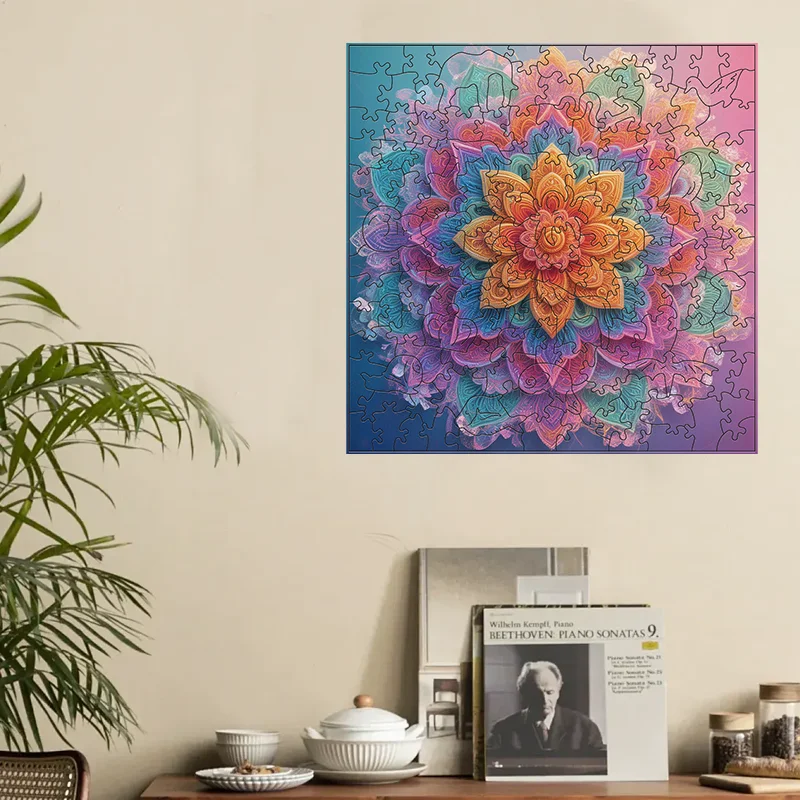 Mandala-Blumen-Holzpuzzle – Party-Unterhaltung und Stressabbau-Spiel für Entspannung und Spaß