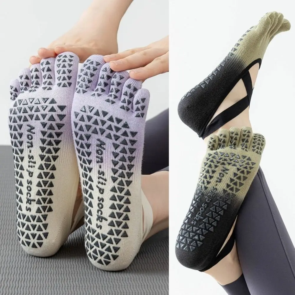 Anti-Slip Sports Five Finger Socks Gradient Color Split-toed Women Yoga Socks Breathable Thin Yoga Short Hosiery Pilates