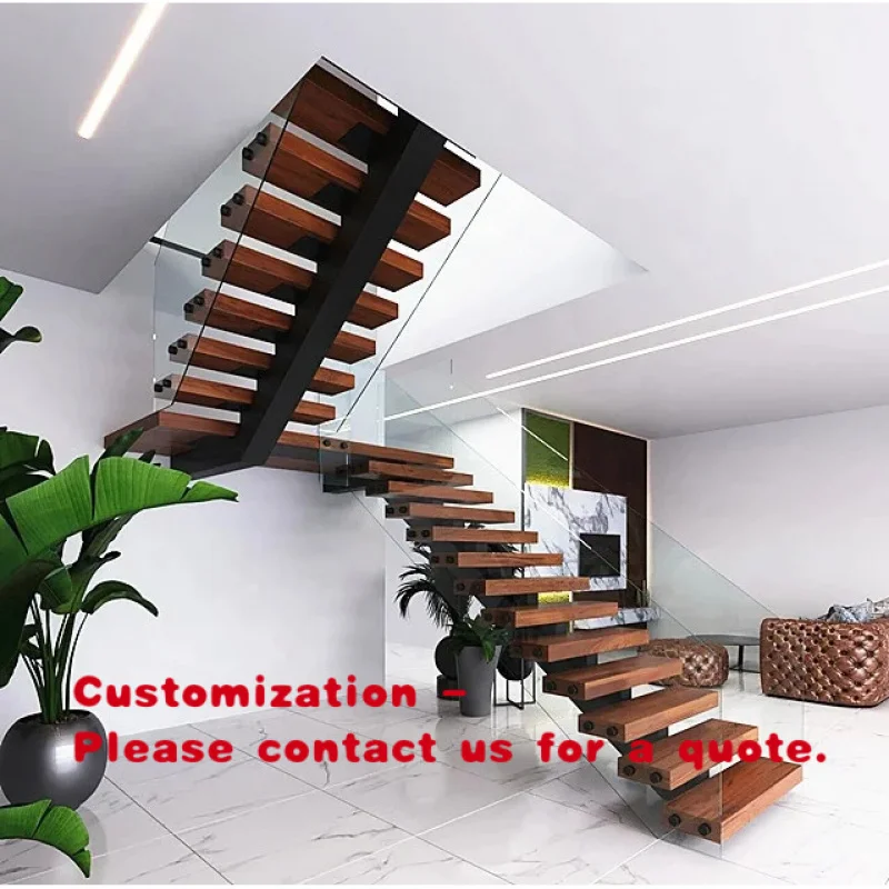 custom.Wood Steps Floating Stairs Timber Tread Stairs With Wood Handrail Villas Hidden Steel Beam Staircases