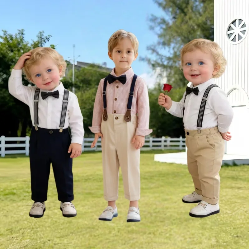 Children's Formal Wear Summer New Arrival Boys Shirt set Baby first Birthday Photography Outfit Flower Boys Wedding Dress