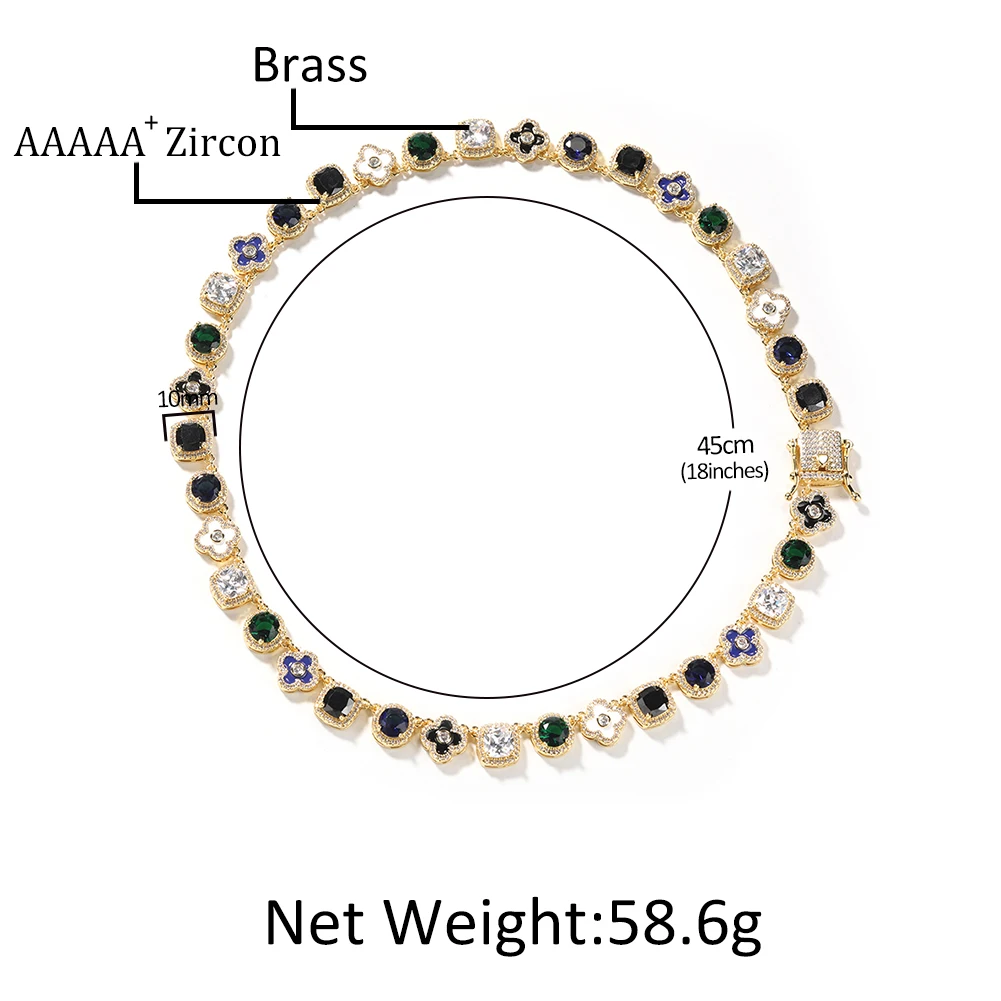 THE BLING KING Enamel Floral Chain Necklace Iced Out AAAAA+ Rainbow Cubic Zirconia Gem Necklace For Men Rock Hiphop Jewelry