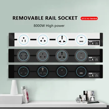 벽 전원 트랙 소켓 EU 영국 FR 한국 표준 홈 주방 욕실 사무실 벽 전기 소켓 플러그 어댑터 화이트 블랙