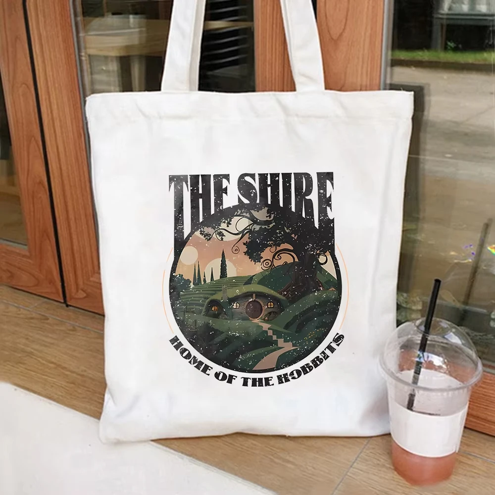 

LOTR The Shire Холщовая большая сумка Винтажная хлопковая сумка-тоут Middle Earth для чтения книг Fandom Wizard Домашняя сумка с принтом Экологичная