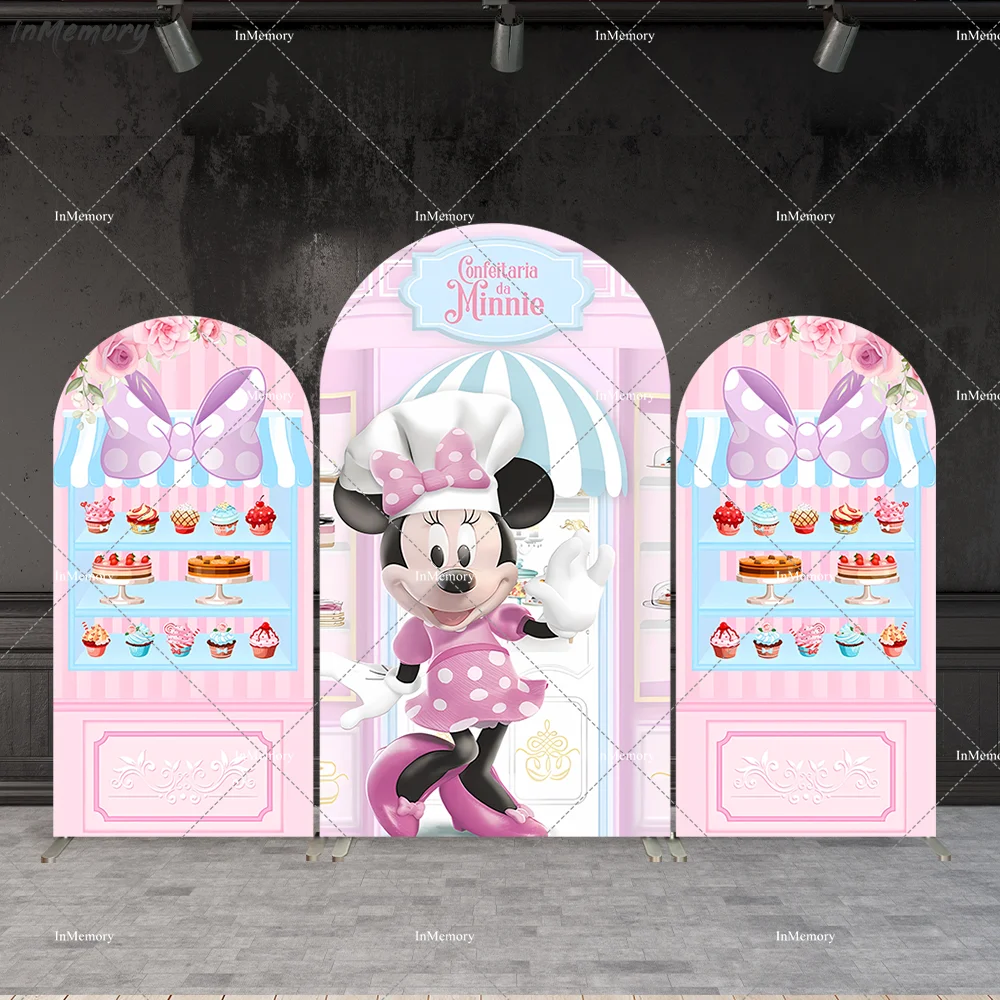 

Arch Cover Backdrop for Girl Birthday Supplies Pink Ice Cream Minnie Mouse Cake Stand Arched Wall Panels Baby Shower Background