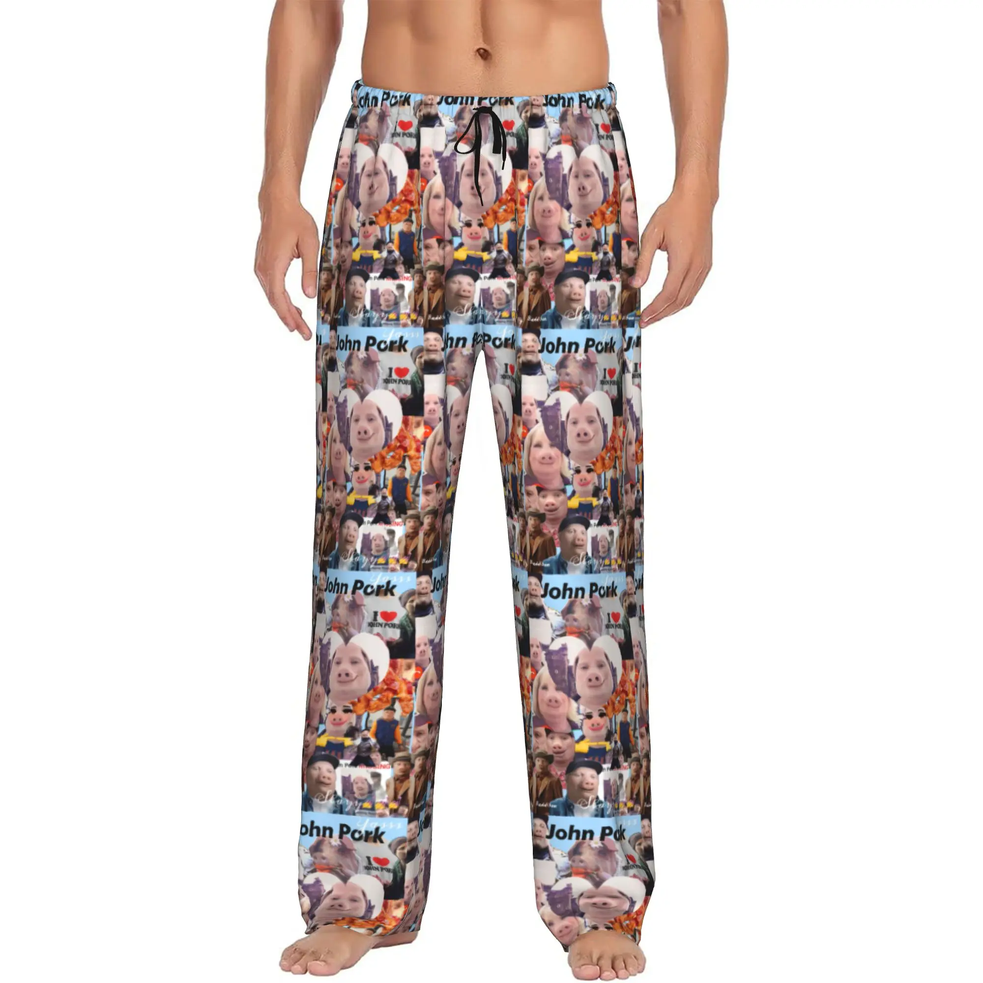

Custom Printed Men's John pork is calling Pajama Pants Funny Pig Sleepwear Sleep Lounge Bottoms with Pockets