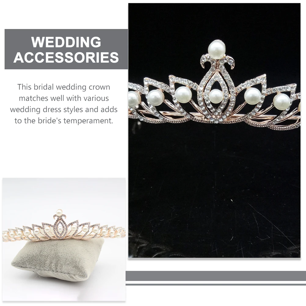 

Pearl Wedding Crown Rhinestone Bridal Headband Rose Gold Color Artificial Pearl Water Drill Birthday Party Accessories