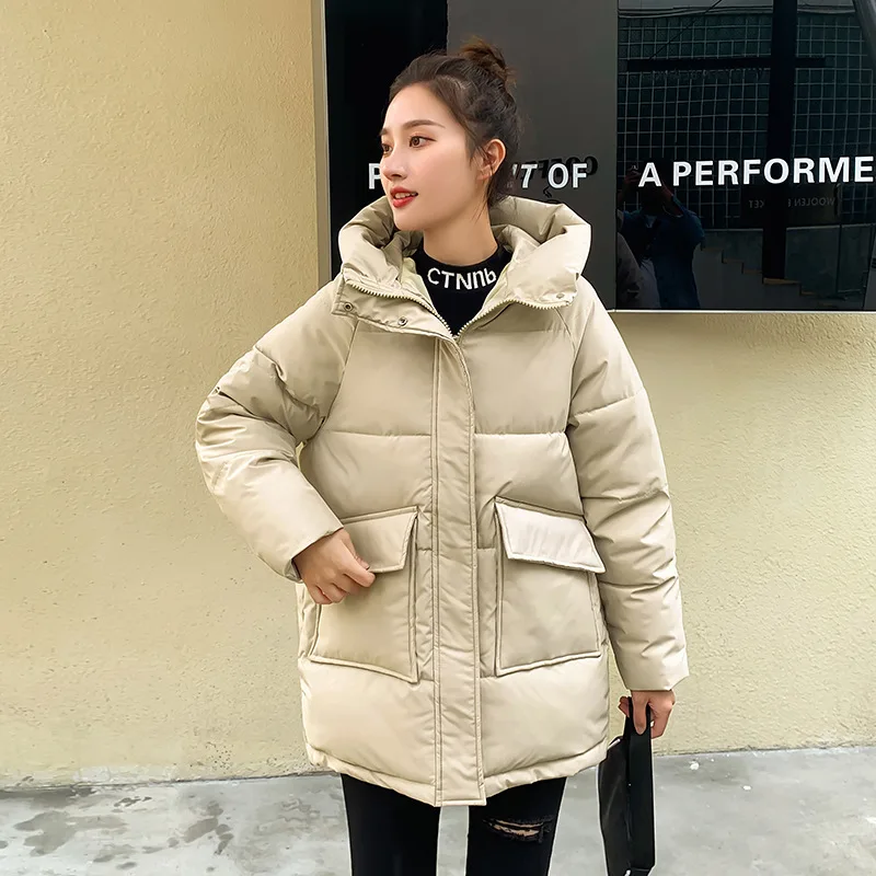 2024 Winter New Women Down Padded Jacket Winter Jacket Loose Thick Warm Cotton Coat Female Hooded Parkas Coat Long Women Outwear