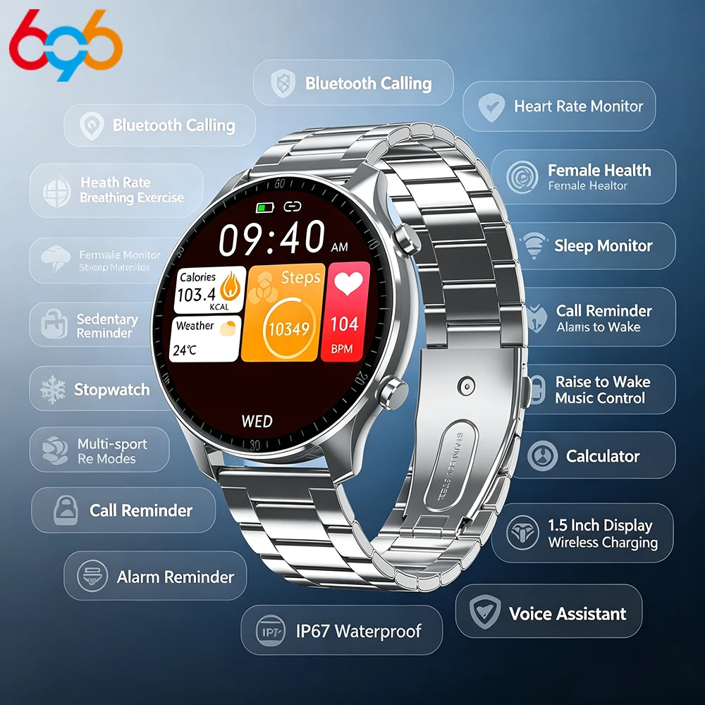 

BT Call Waterproof Business Smartwatch Outdoor Sports Smart Watch Men 1.5 Inch HD Screen Heart Rate Sports Sleep Health Monitor