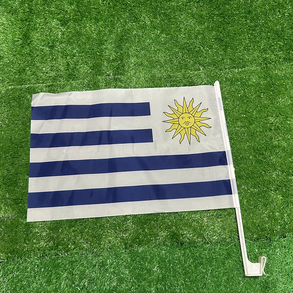 (SKY FLAG)Uruguay car flag 30*45cm Uruguay car waving Flag National Flag standard-bearer waving flag with plastic flagpole