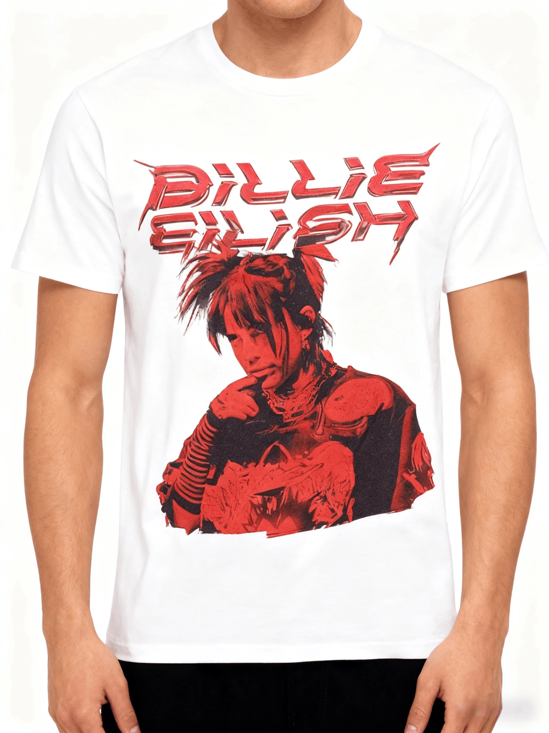 

Billie Eilish, красная повседневная модная летняя футболка с портретным принтом для мужчин и женщин, свободная футболка большого размера в стиле ретро из чистого хлопка