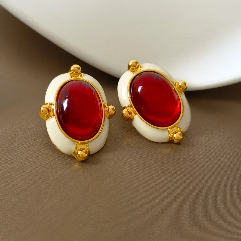 Retro Jewelry Elegant Temperament Green Resin Earrings For Women Gift Vintage Style Big Oval Ear Accessores