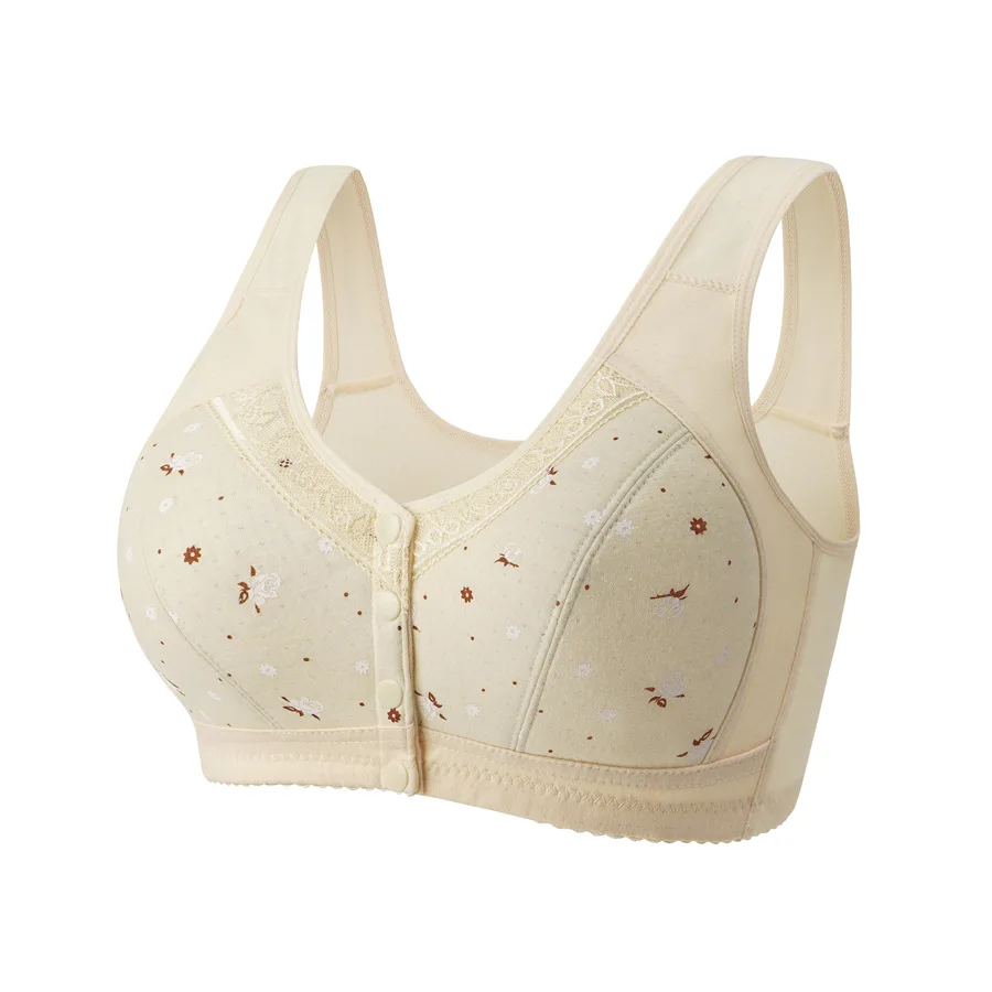 Reggiseno estivo da donna in cotone sottile mamma fibbia aperta anteriore di grandi dimensioni senza imbottiture in cotone intimo reggiseno ad