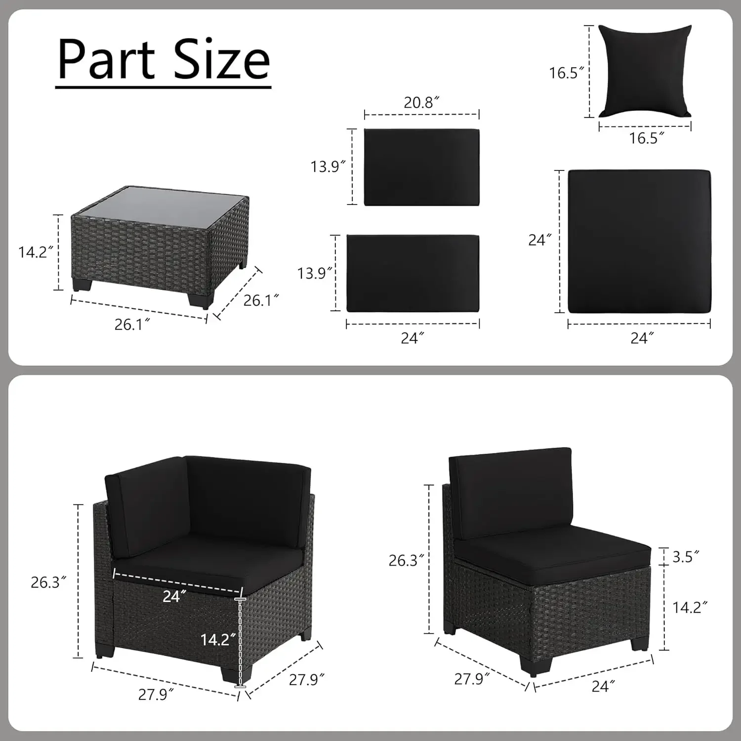 [무료 배송, 특가! ]파티오 가구 세트, 7피스 모듈식 야외 단면 소파, PE 라탄 파티오 대화 세트, 모든 날씨에 적합