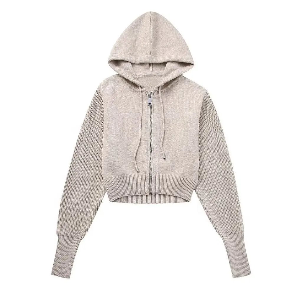 

Women's Short Hooded Knitted Cardigan Coat European American Style Fashion Autumn Winter New Female Clothing