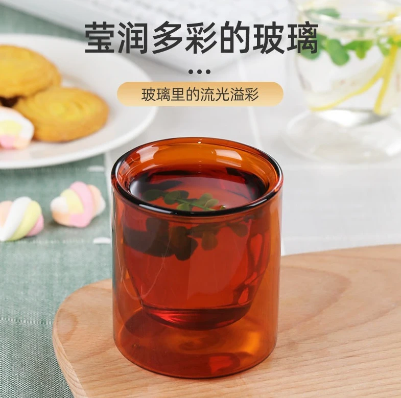 

Transparent glass tea set,heat-resistant double-layer egg shaped cup,coffee cup,beverage cup,colored egg shaped double-layer cup