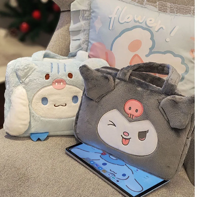 Miniso Sanrio Kuromi Cinnamoroll Laptop Bag Cartoon Cute Plush Ipad Bag 11inch 15.6 14nich Office Student Portable Girl Gifts