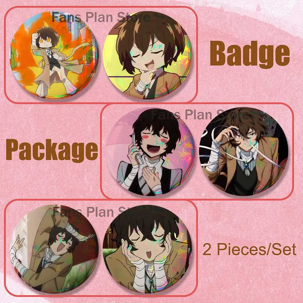 BSD D-Dazai 2-piece Set Enamel Pins Cartoon Anime Badge Fashion Jewelry Accessories Round Snap-in Brooch On Backpack