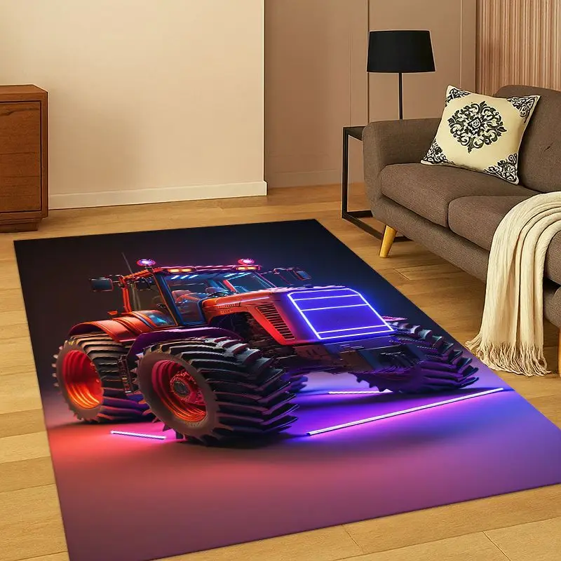 Retro Tractor Car Truck Cartoon Carpet Rug for Bedroom Living Room Sofa Playroom Doormat Home Decor,Kid Game Area Rug Non-slip