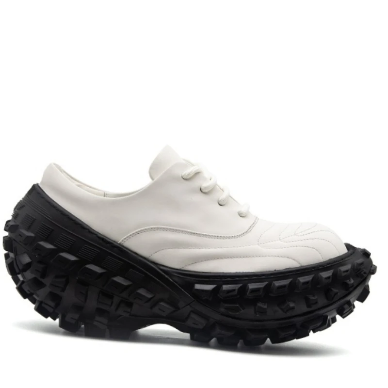 Men's Genuine Leather Black/white Comfortable Thick Bottom Height Increasing Shoes Europe/American Casual Retro Daddy Shoes for