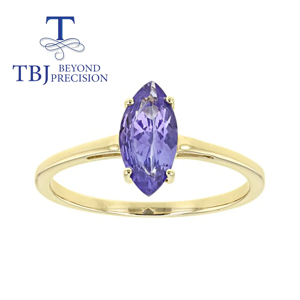 

TBJ 0.65ct Natural simple tanzanite ring mq 4*8mm 18k gold over 925 sterling silver fine jewelry for women anniversary gift