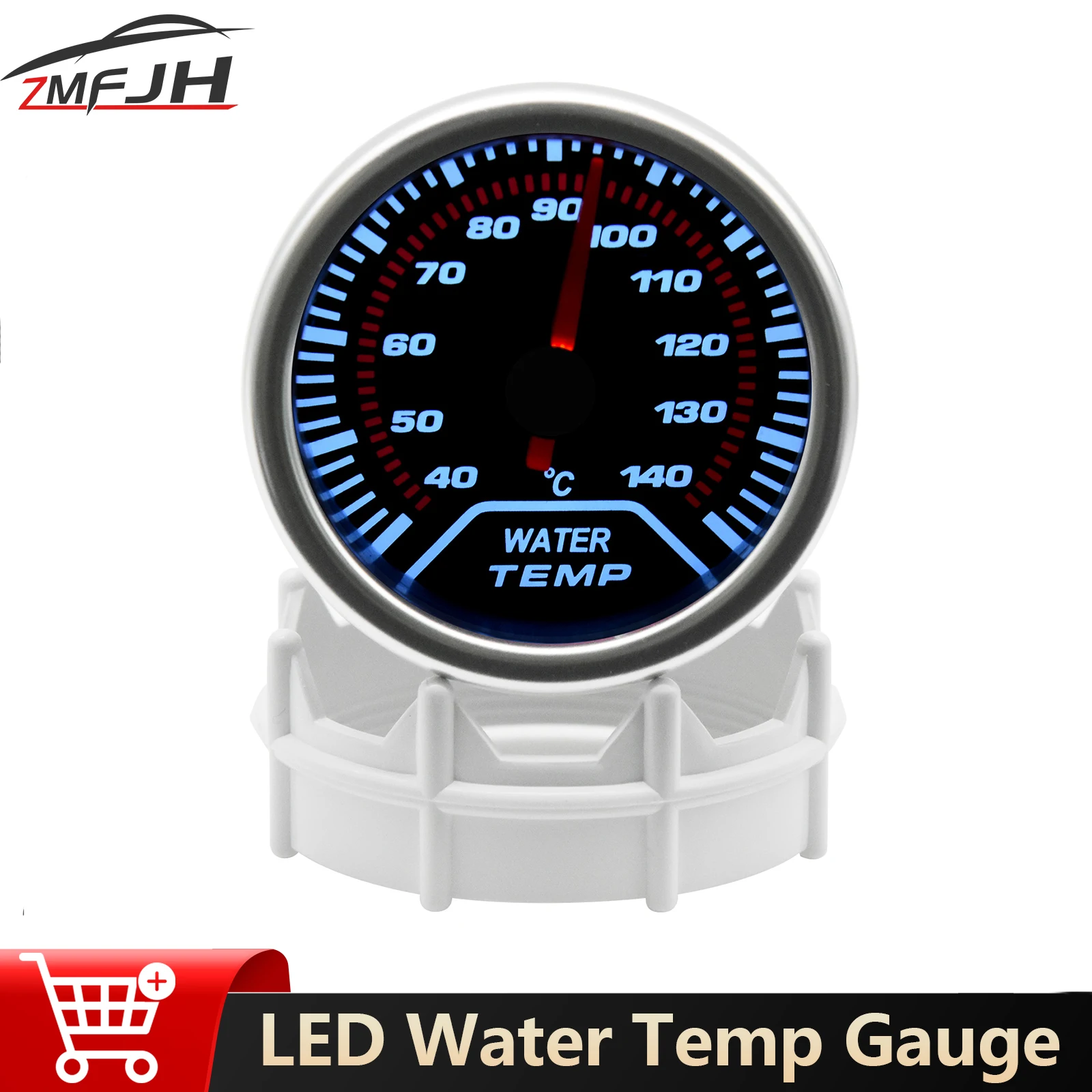 

2" 52mm Water Temp Gauge Universal 12V LED Smoke Len Water Temperature Indicator With White LED Backlight For 12V Car Engine