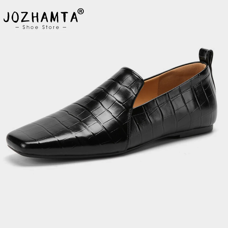 

JOZHAMTA Size 34-40 Women Casual Loafers Real Leather Soft Square Toe Flats Shoes Low Heels Spring Office Lady Daily Pumps Shoes