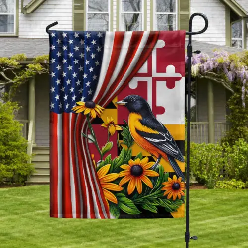 Maryland Baltimore Oriole Bird and Black-eyed Susan Flower American  Garden Flag