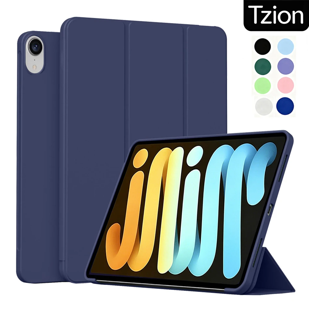 Tablet Case For Apple iPad Mini 6 7 A17 Pro 7th 6th Generation 2024/2021 8.3 Inch, Magnetic Flip Smart Cover Soft Silicone Back
