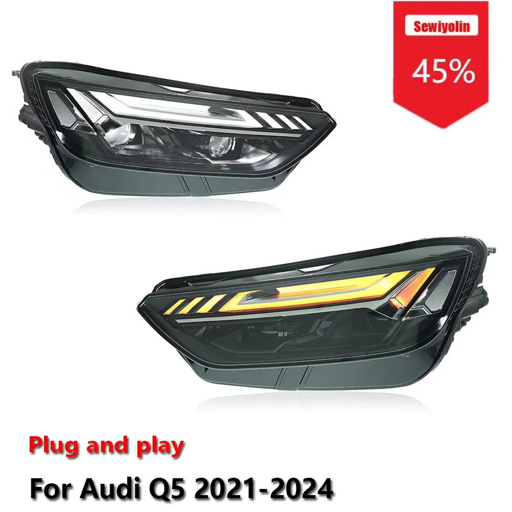 

Sewiyolin автомобильные светодиодные фары в сборе для Audi Q5 2021-2024 противотуманные фары DRL тормозной указатель поворота Plug and Play