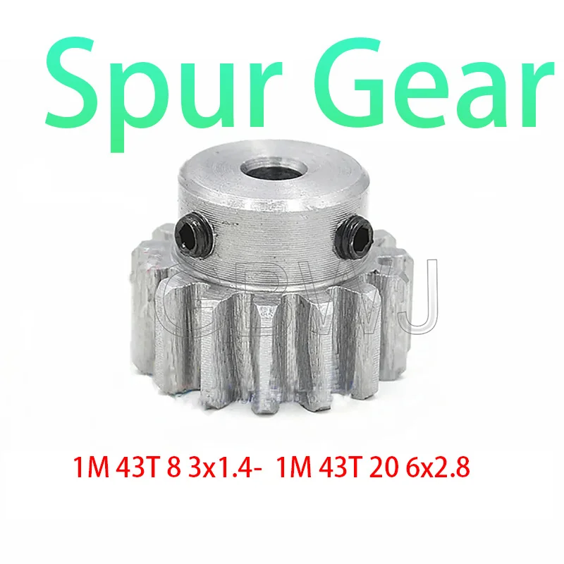 

1PCS 1M Spur Gear Metal Transmission Gear 8-20mm Bore 45# Steel 1M 43 Tooth Pinion Gear Metal Mod 1 Motor Convex Gear