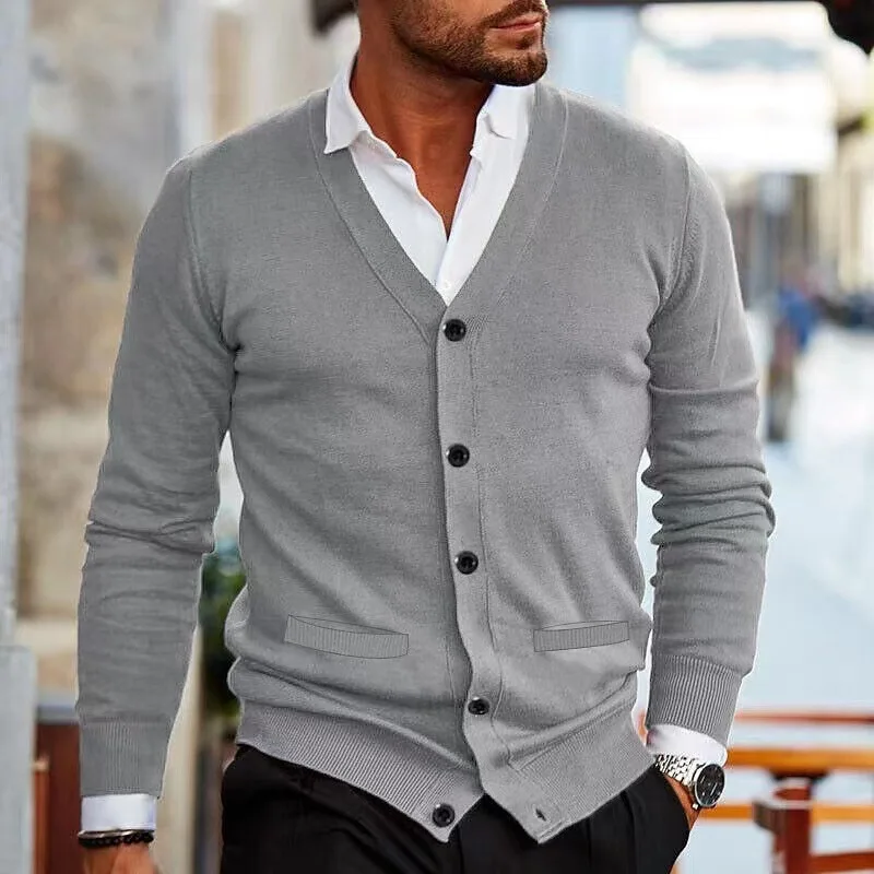 Men's Sweater Jacket Autumn Winter New Knitted Sweater V-neck Long-sleeved Slim Cardigan Thread