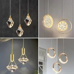 Nordic Crystal Round LED Pendant Light Minimalist Single Head Bedroom Bedside Decor Chandelier Bar Restaurant Hanging Lamp