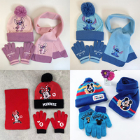 3pcs/Set Disney Stitch Winter Kids Hat Cartoon Mickey Minnie Scarf Hat Glove Warm Knitted Hat Boy Girl Christmas Hat