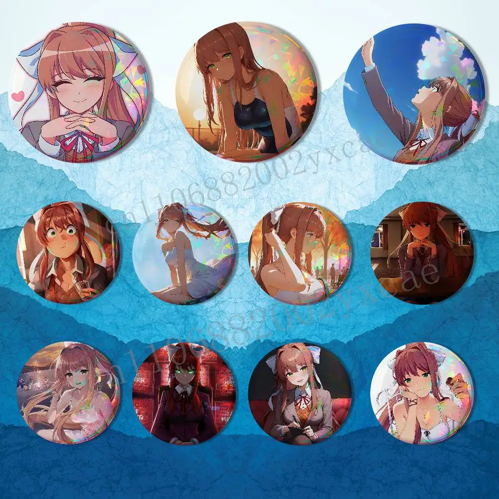 

cute Just Monika DDLC Creative Round Badge Button Pin Bag Decor Fans Collection Friends Gift Brooch
