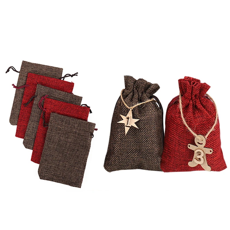 DIY Numbers Christmas Gift Bag With Christmas Number Wooden Card Countdown Ornament Christmas Gift Bags Candy Storage Pouches