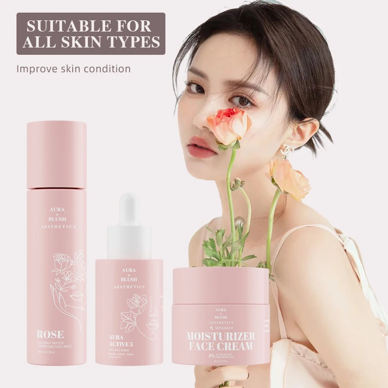 3pcs/set Niacinamide Brightening Facial Skin Care Set Anti Aging Wrinkles Retinol Cream Serum Rose Toner Makeup