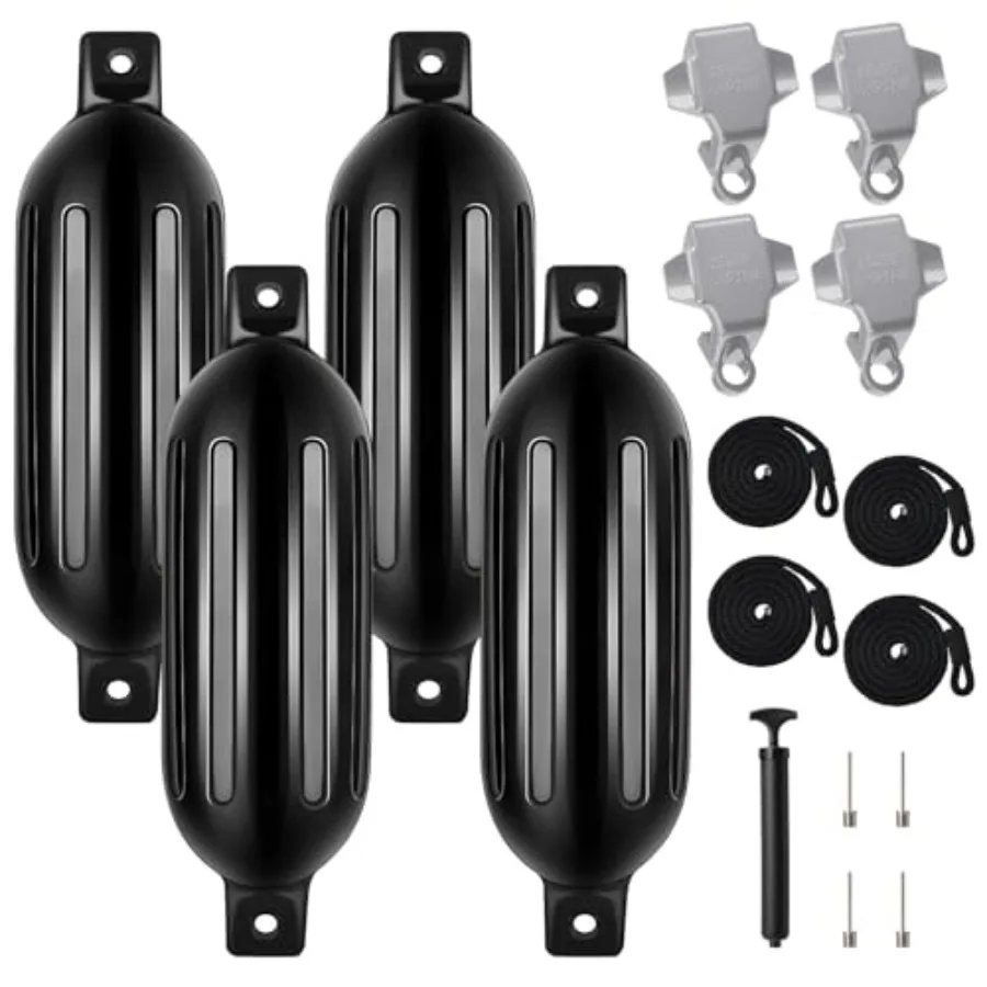 

4 Pack Boat Bumper for Docking Inflatable Boat Fenders with 4 Boat Bumper Clips 4 Ropes 1 Pump and 4 Needles for Buoy Pontoon B