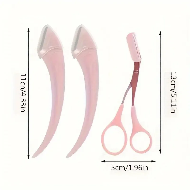 3-Piece Eyebrow Trimmer Set, Precise Curved Razor And Scissors With Comb, Professional Grooming Tool For Women Eyebrow Trimmer