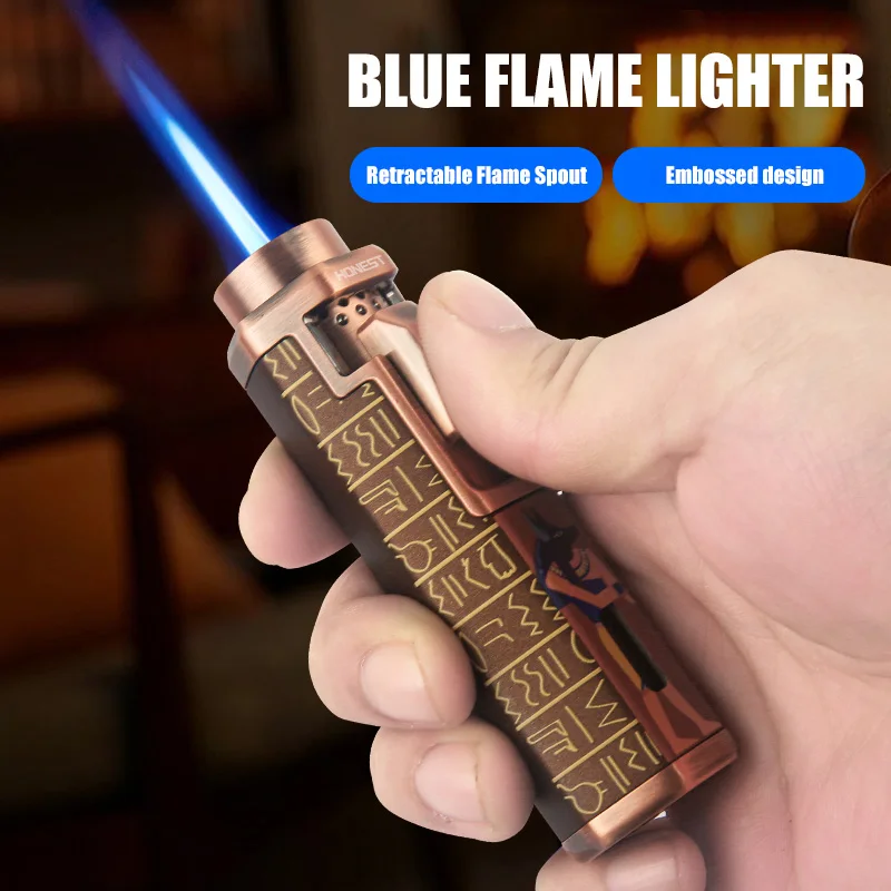 HONEST Strong Blue Flame Lighters 9MM Retractable Head Stereoscopic Embossed Craftsmanship Fine Patterns Adjustable Flame Size