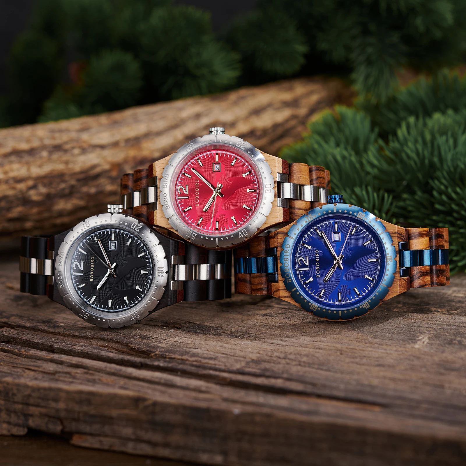 Reloj de madera BOBO BIRD para hombre, reloj de cuarzo de diseño Original con reloj de pulsera de madera Natural azul, grabado personalizado, triangulación de envíos