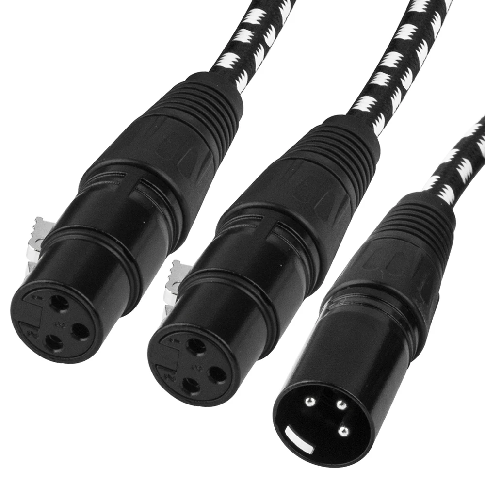 Bochara Braided XLR Male to Dual XLR Female 3pin Splitter Cable Dual(Foil+Braided) Shielded For Microphone Mixer Amplifier 50cm