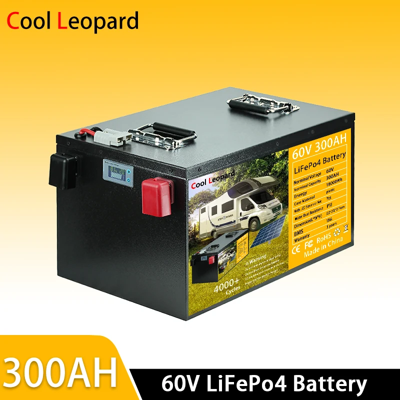 

Upgraded LiFePO4 Battery 60V 300Ah, Built-in BMS 7200W Solar Panel, Suitable For RV, Forklift, Truck, Outdoor Backup Power