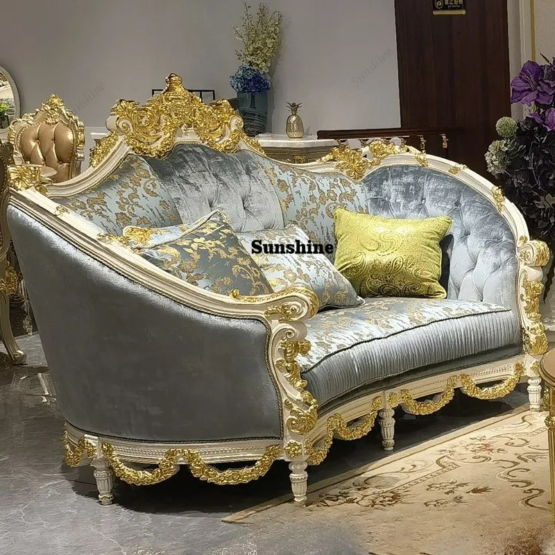 

Customizable French sofa Turkish court sofa French fabric solid wood carving flower European