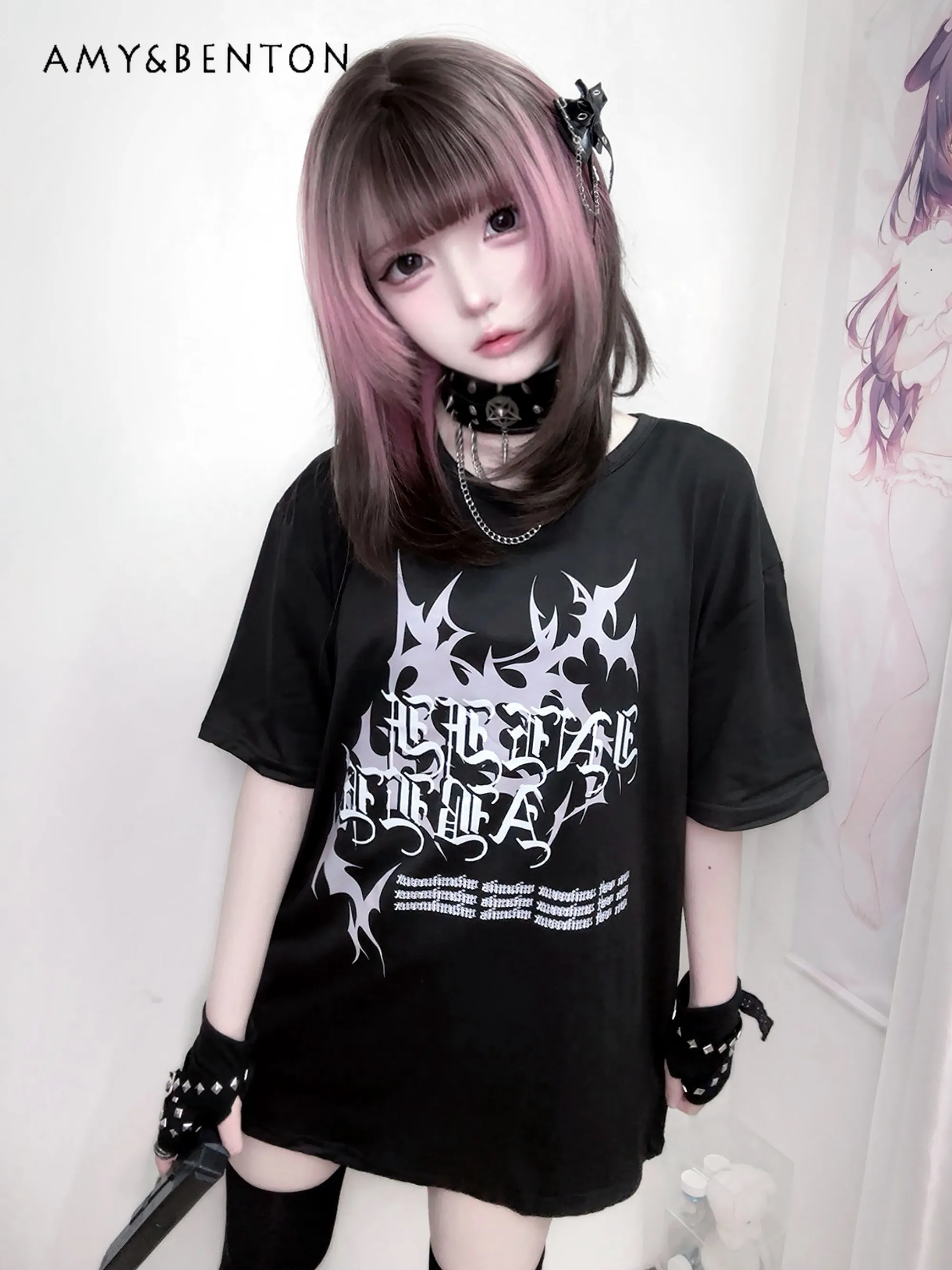 

Gothic Punk Y2K Oversized T-Shirt Women Harajuku Streetwear E-girl Grunge Alternative Fashion Graphic Tee Black Short Sleeve Top