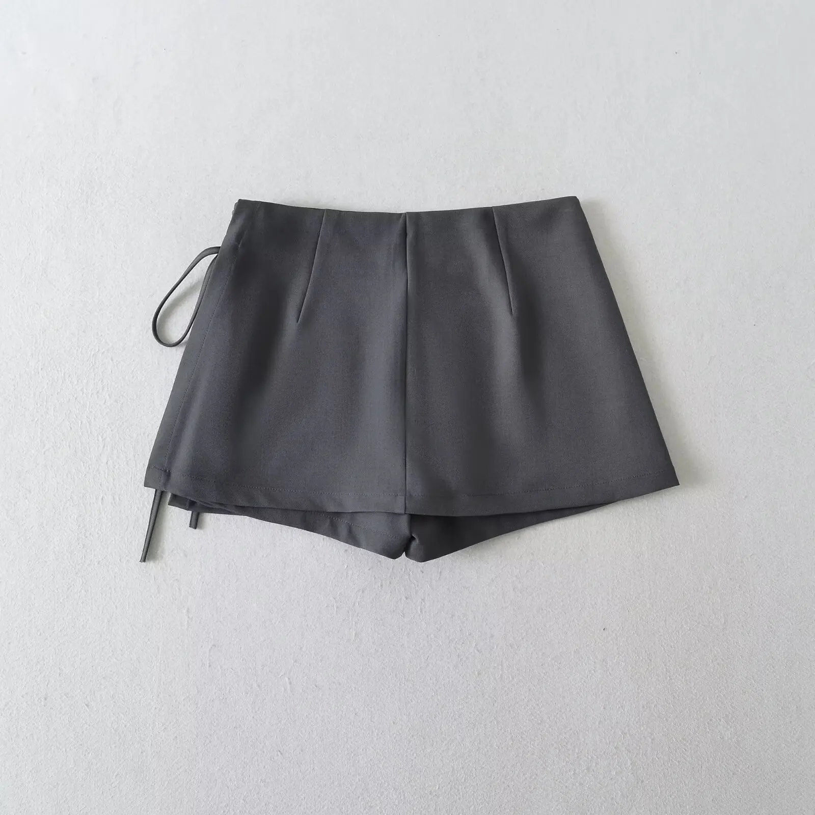 Saia-calça cinza com laço, estilo retrô americano, design f versátil, saia  evasê em linha A, saia de meia-largura.