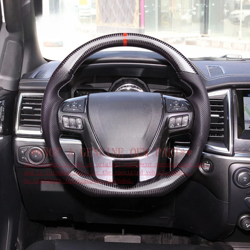 For Ford Everest Ranger PX2 PX3 Carbon Fiber Perforated Leather Modified Steering Wheel Horn Cover Horn Shell Decorative Cover