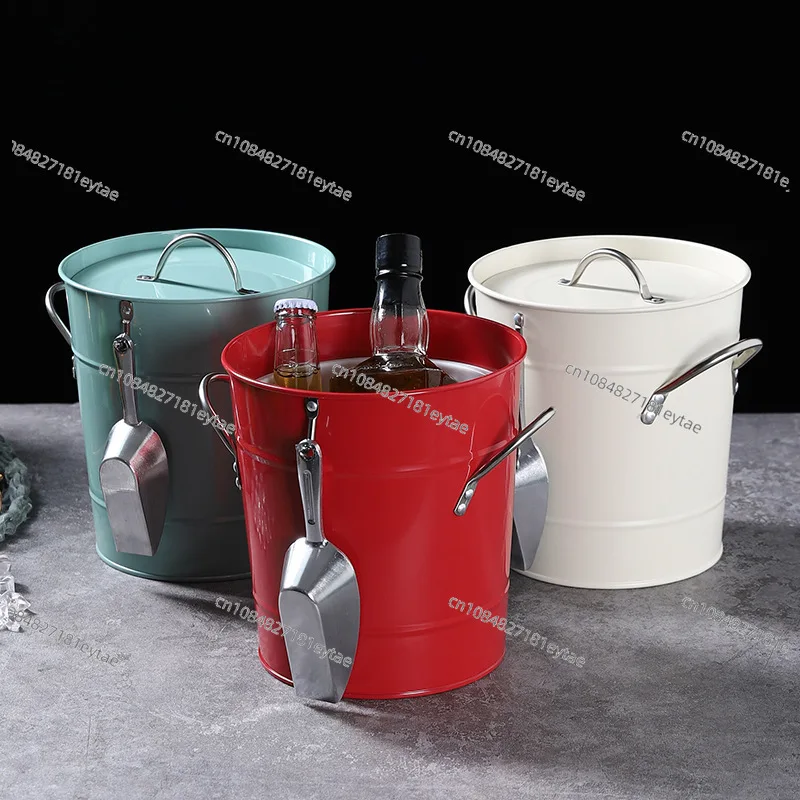 Iron Ice Bucket with Lid Commercial KTV Bar Outdoor BBQ Mini Beverage Storage Bin